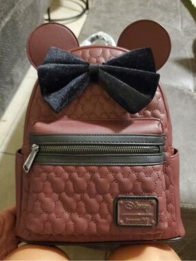 Loungefly Mauve Mini Backpack with Black Bow & Mouse Ears